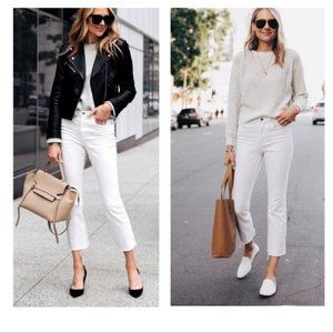 Everlane High Rise Kick Crop Raw Hem White Jeans EUC Size 27